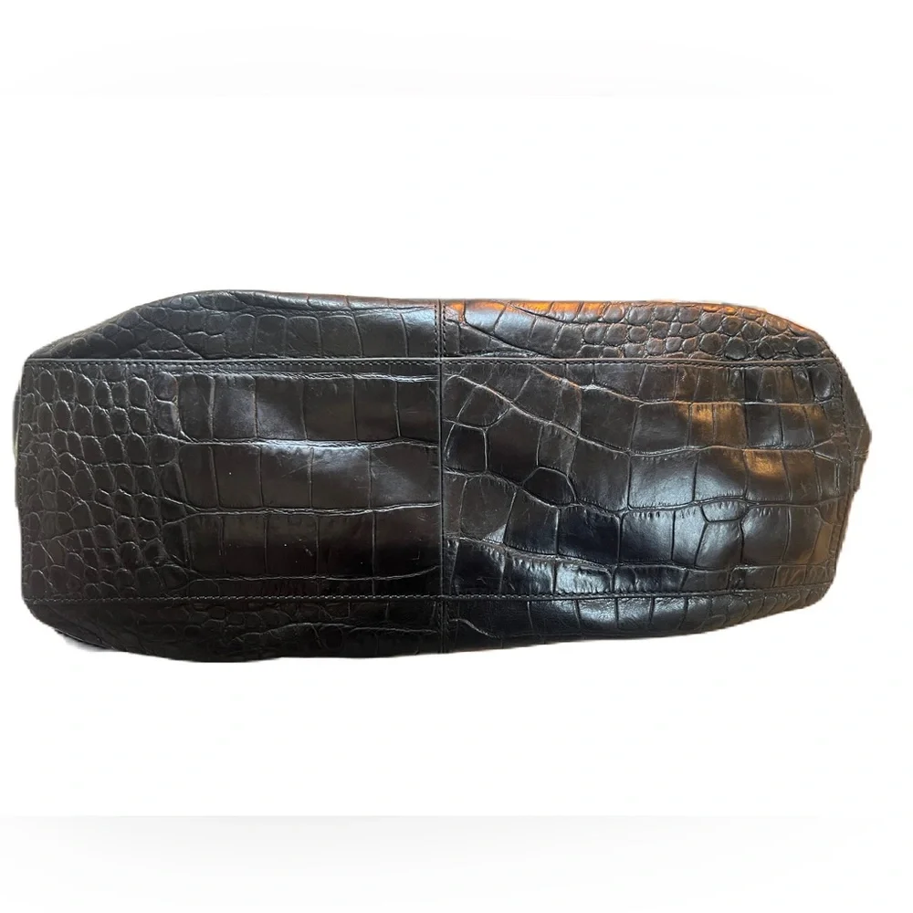 Audrey Brooke Black Leather Croc-Pattern Satchel